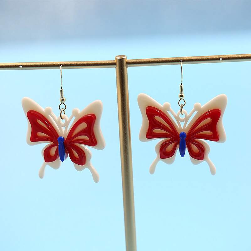 

Butterfly Design Charm Earrings, Red