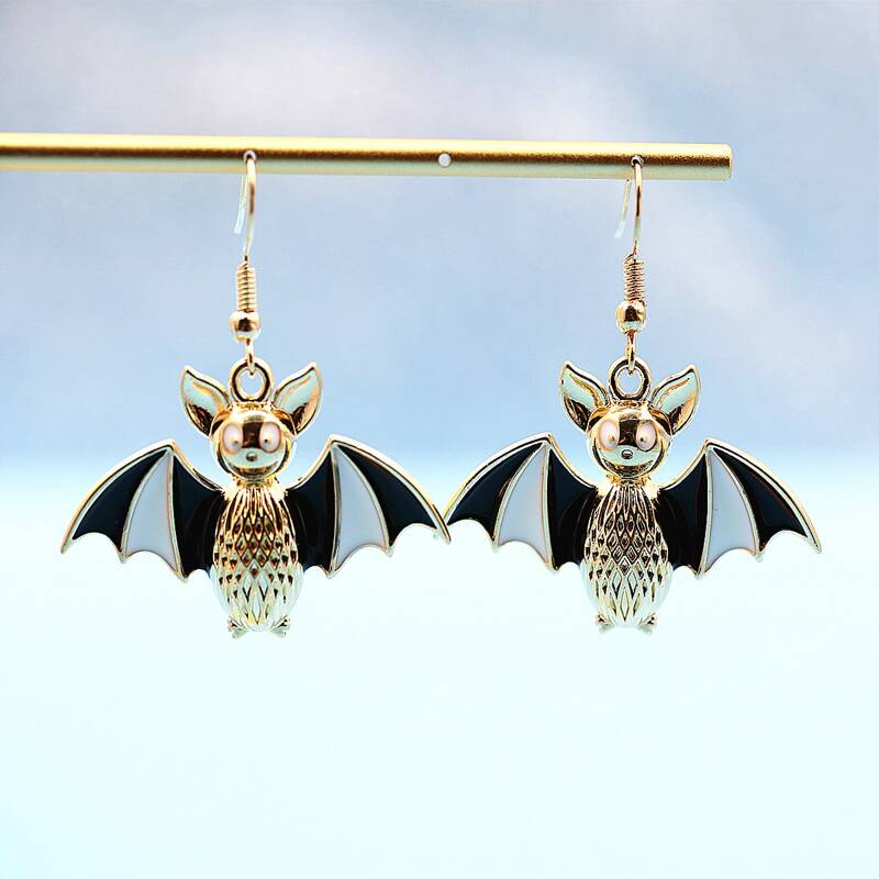 

Bat Charm Earrings, Gold