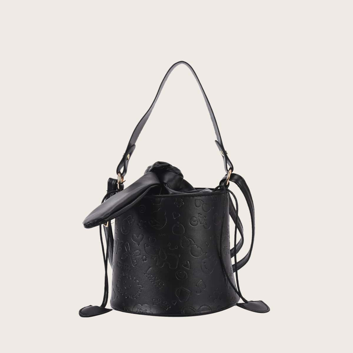 

Cartoon Embossed Bucket Bag, Black