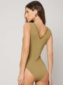 SHEIN Body con encaje de canalé de viscosa - Verde Oliva - Ver 2