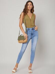 SHEIN Body con encaje de canalé de viscosa - Verde Oliva - Ver 6