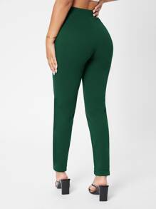 SHEIN PETITE Slant Pocket Skinny Pants - Dark Green - View 2