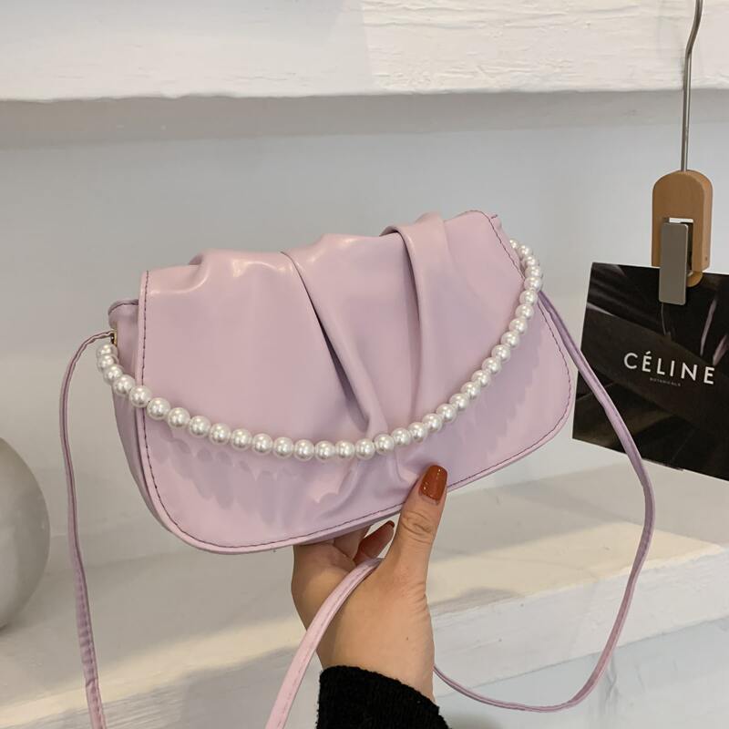 

Ruched Design Satchel Bag, Purple