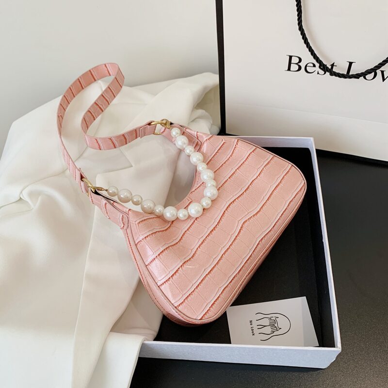 

Croc Embossed Satchel Bag, Pink