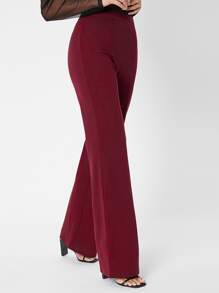 SHEIN Tall Zipper Back Solid Palazzo Pants - Burgundy - View 1