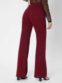 SHEIN Tall Zipper Back Solid Palazzo Pants - Burgundy - View 2