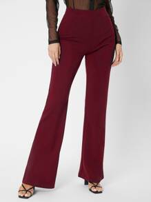 SHEIN Tall Zipper Back Solid Palazzo Pants - Burgundy - View 4