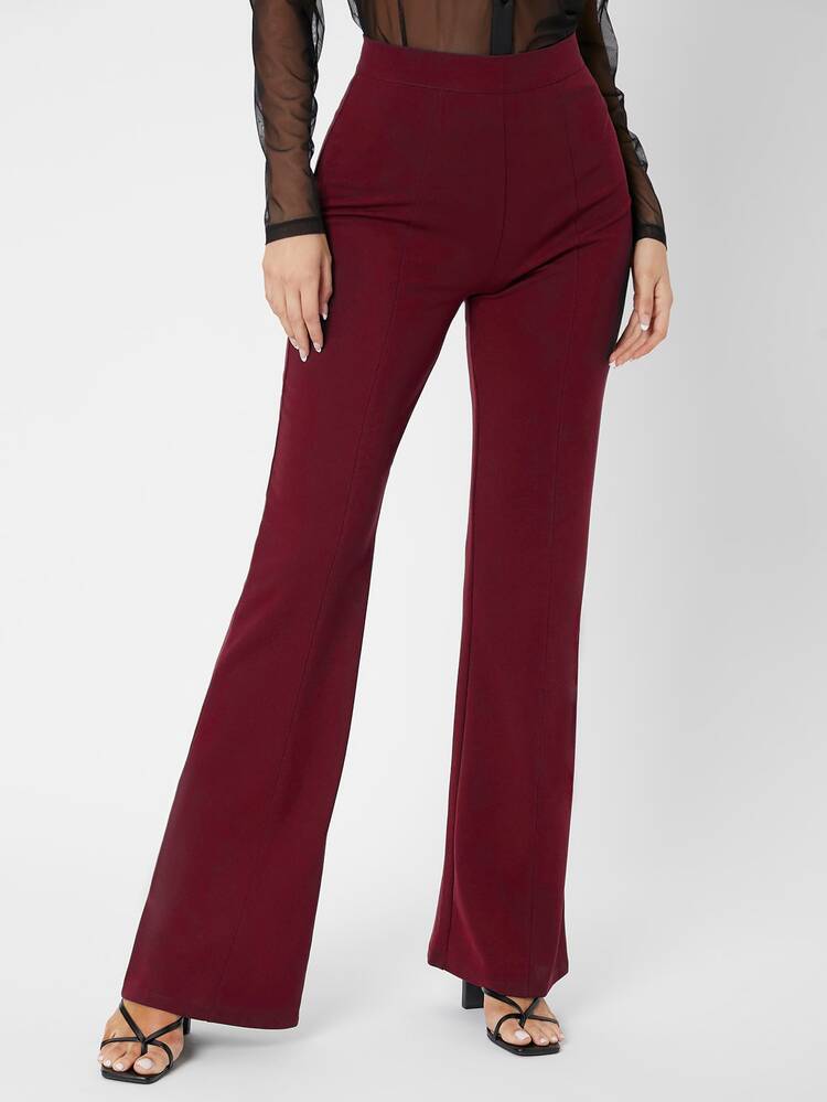 SHEIN Tall Zipper Back Solid Palazzo Pants - Burgundy - View 4