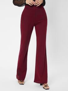 SHEIN Tall Zipper Back Solid Palazzo Pants - Burgundy - View 5