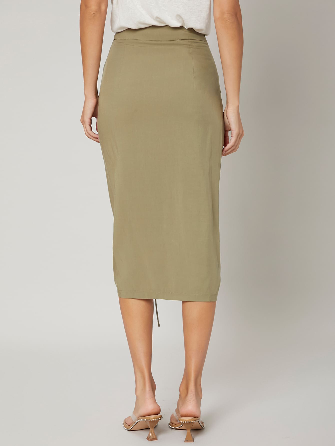 LINEN GATHERED STRAIGHT SKIRT