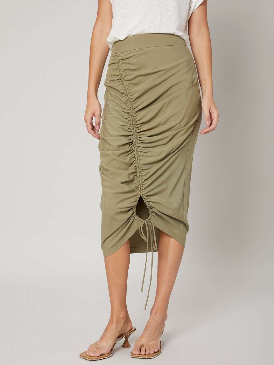 LINEN GATHERED STRAIGHT SKIRT