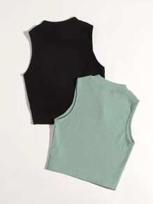 SHEIN EZwear 2 piezas top tank tejido de canalé - Multicolor - Ver 2