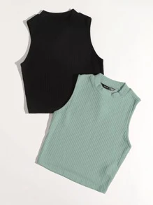 SHEIN EZwear 2 piezas top tank tejido de canalé - Multicolor - Ver 3