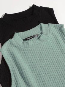 SHEIN EZwear 2 piezas top tank tejido de canalé - Multicolor - Ver 4