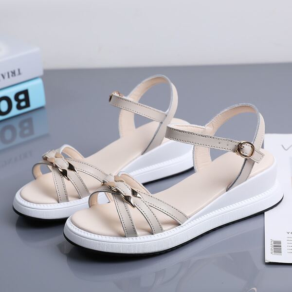 

Metal Decor Strappy Sandals, Beige