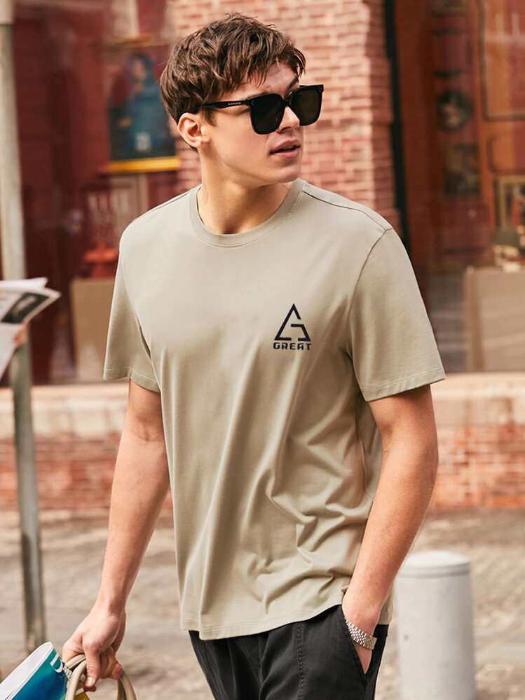 Men Letter Graphic Tee - Khaki - View 5