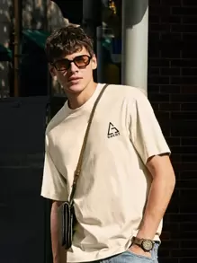 男士幾何和字母圖案T恤 - 杏色 - 查看 1