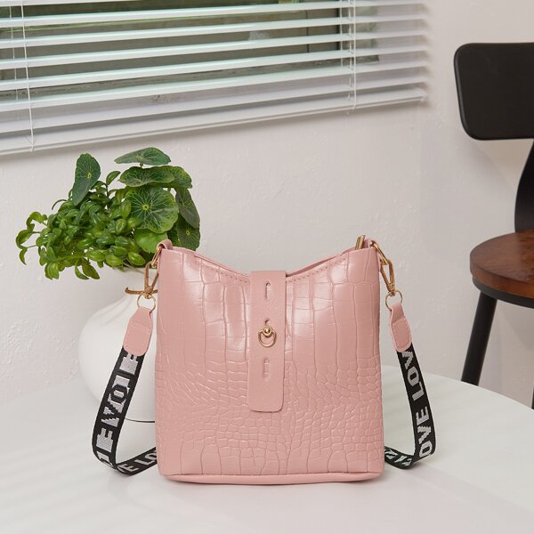

Croc Embossed Crossbody Bag, Pink
