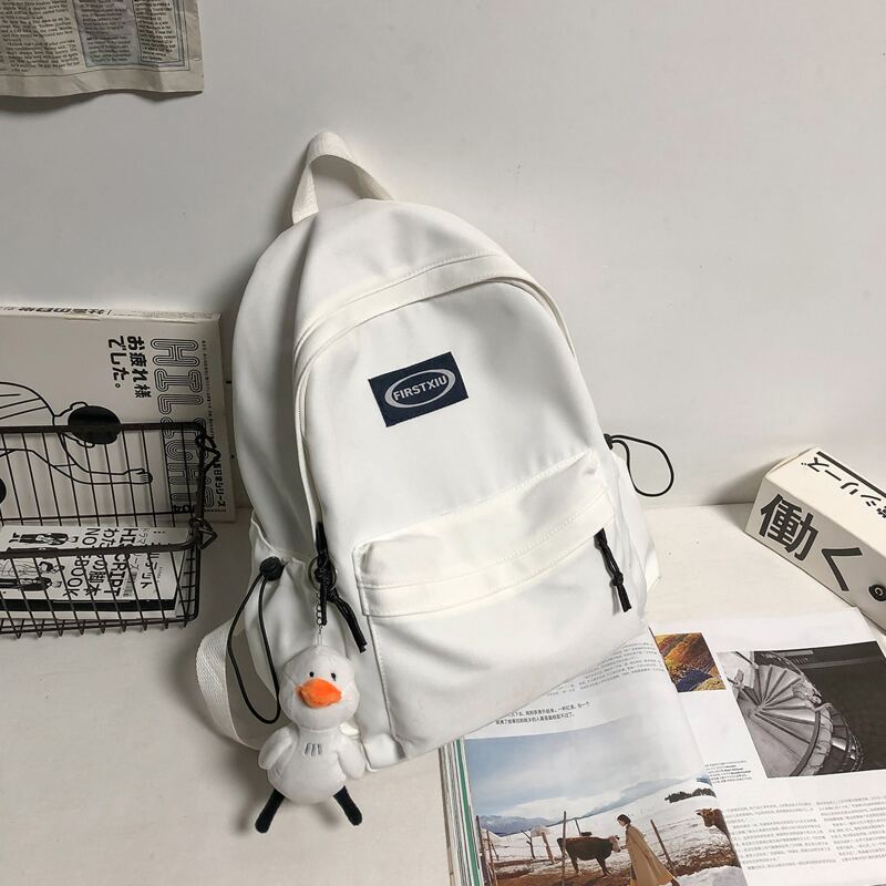 

Cartoon Charm Pocket Front Backpack, White