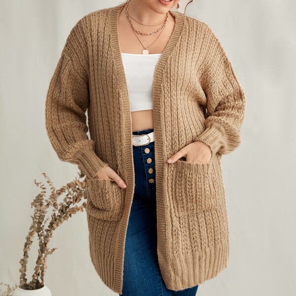 

Plus Dual Pocket Bishop Sleeve Cardigan, Camel