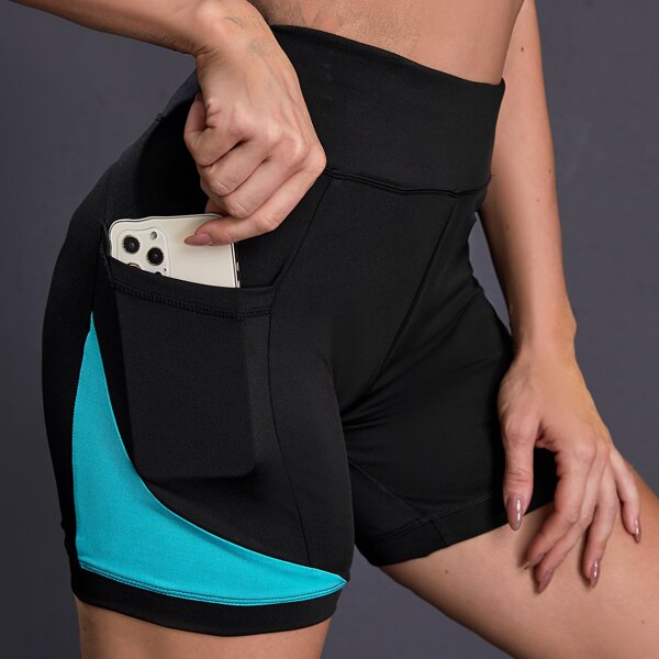 

Two Tone Breathable Softness Sports Shorts With Phone Pocket, Black