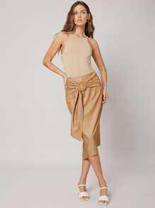 SHEIN Unity 粘膠纖維修身針織上衣 - 杏色 - 查看 5