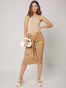 SHEIN Unity 粘膠纖維修身針織上衣 - 杏色 - 查看 7