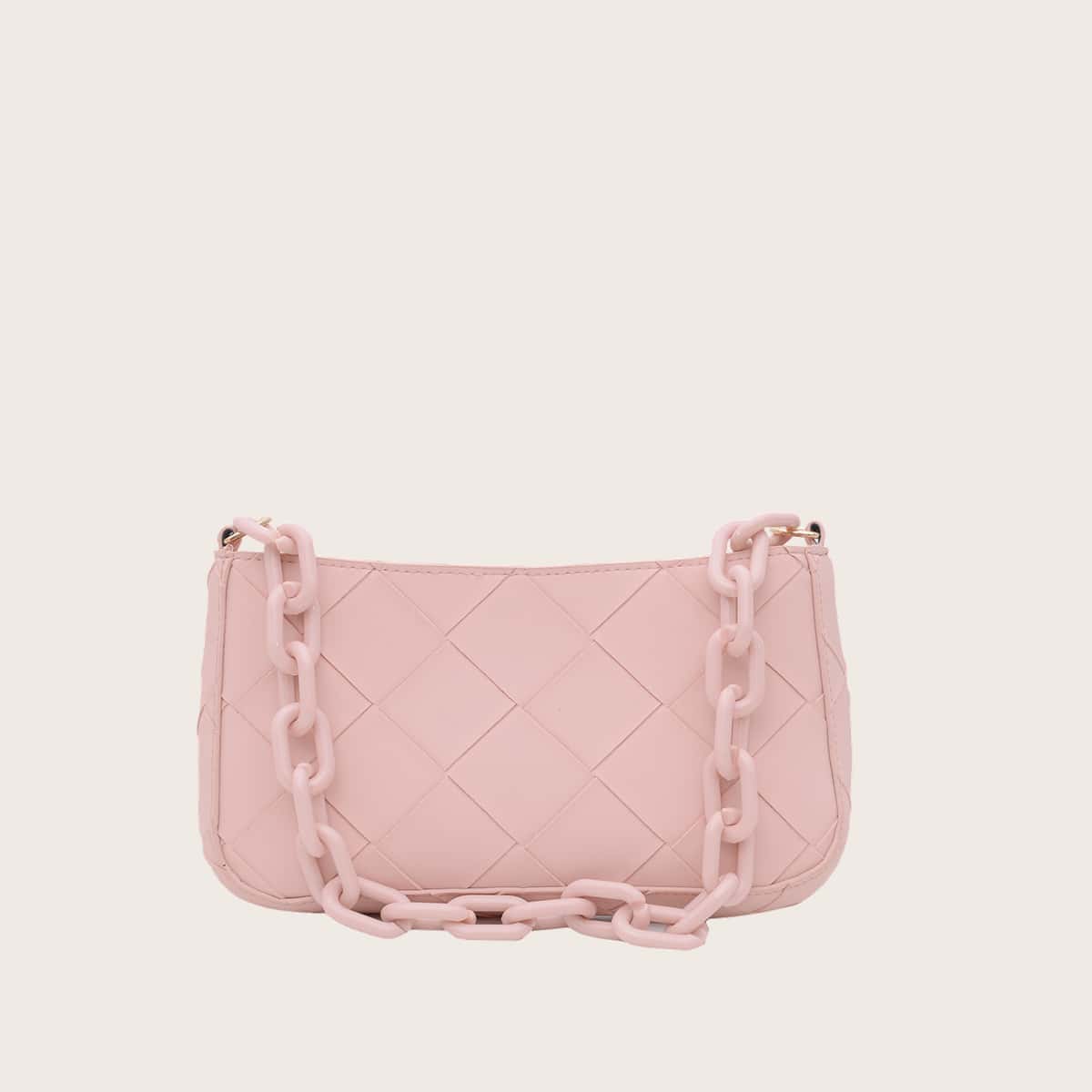 

Braided Embossed Chain Strap Shoulder Bag, Pink