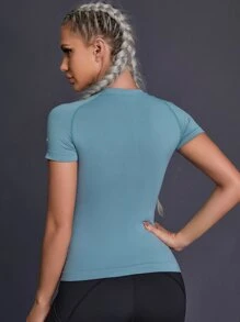 SHEIN Running Camiseta deportiva transpirable - Neblina azul - Ver 2