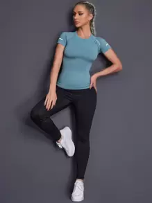 SHEIN Running Camiseta deportiva transpirable - Neblina azul - Ver 3