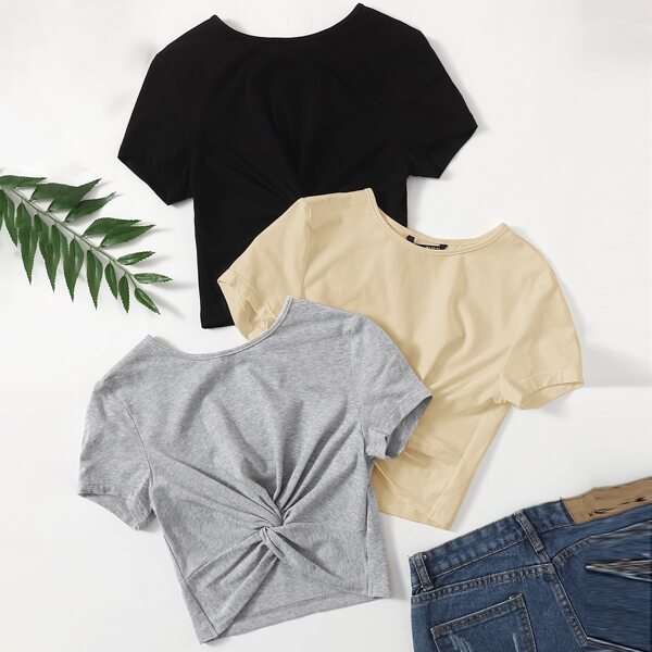 

3 Pack Twist Front Tee, Multicolor