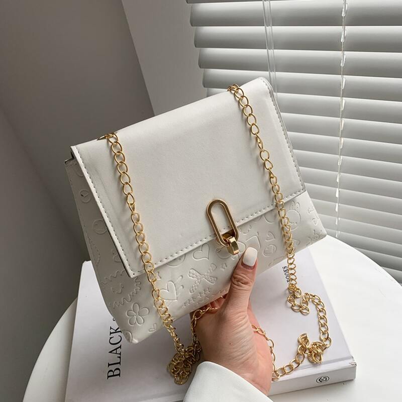 

Cartoon Embossed Chain Strap Bag, White