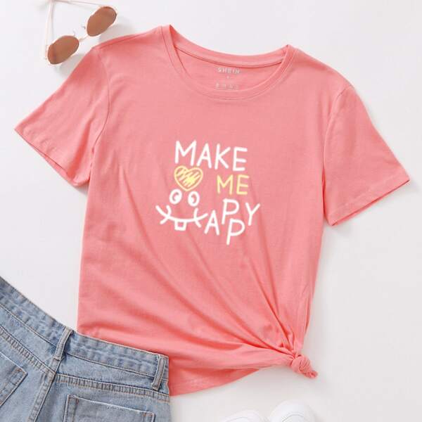

Slogan Graphic Short Sleeve Tee, Coral pink