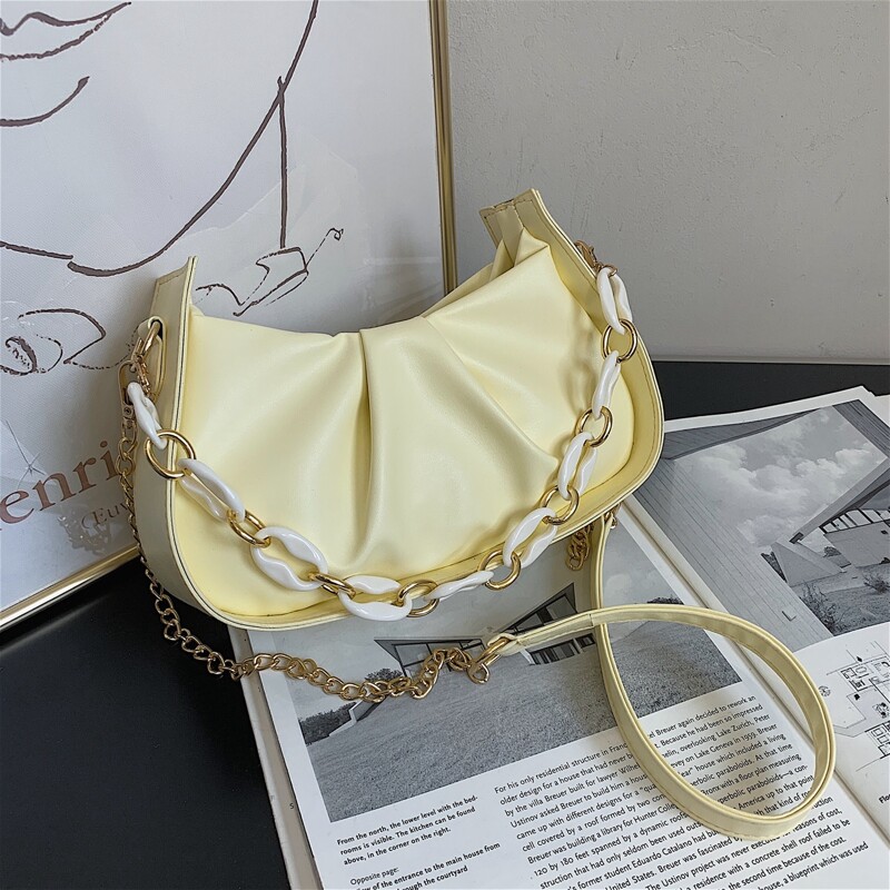 

Chain Decor Ruched Bag, Yellow
