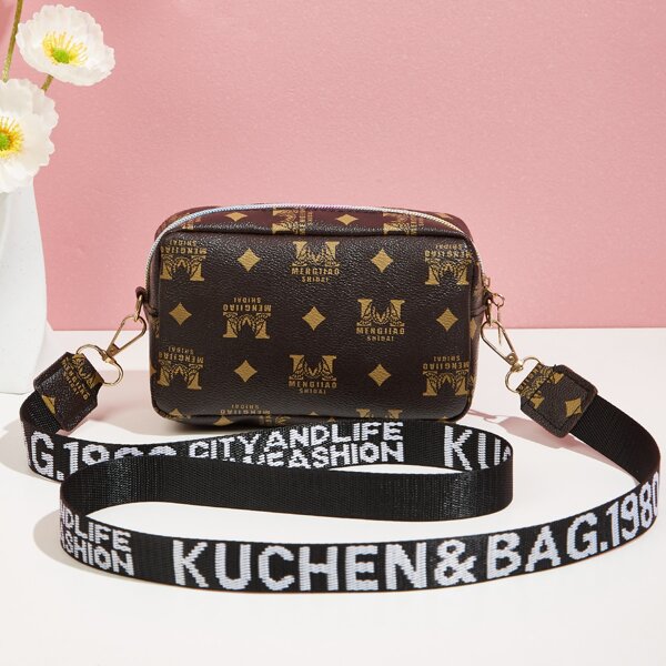 

Two Tone Letter Graphic Crossbody Bag, Coffee brown