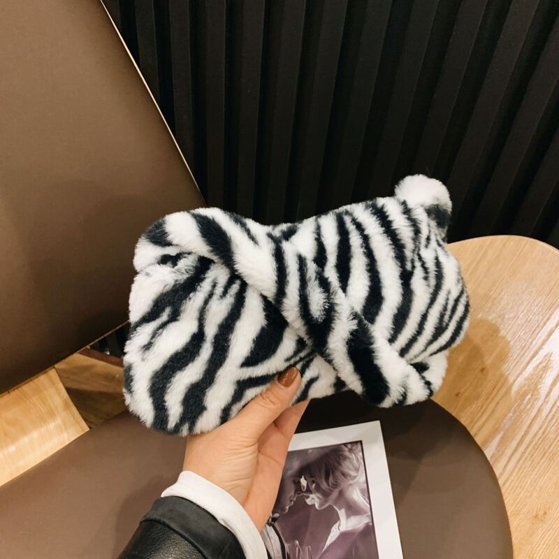 

Zebra Striped Shoulder Bag, Black and white