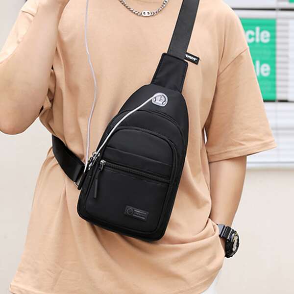 

Men Solid Sling Bag, Black