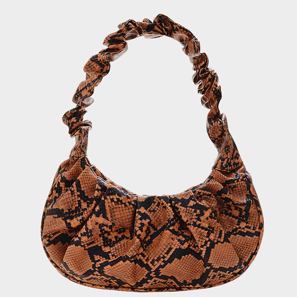 

Snakeskin Print Ruched Bag, Brown