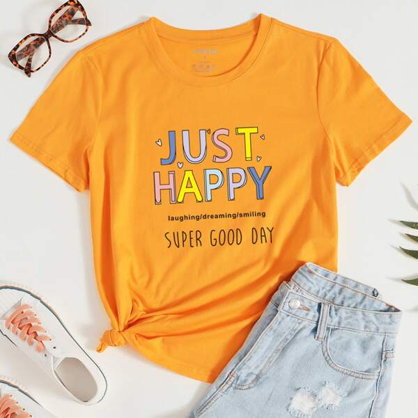

Slogan Graphic Short Sleeve Tee, Yellow
