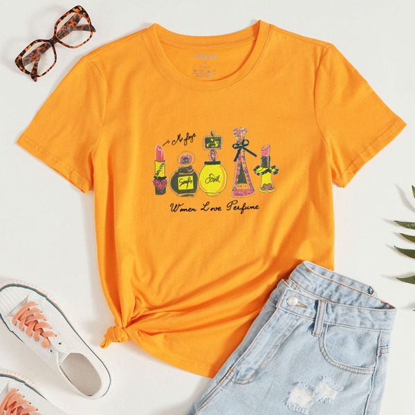 

Slogan And Graphic Print Tee, Yellow