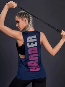 Powerista 拼色工字背心 运动背心 - 寶藍色 - 查看 1