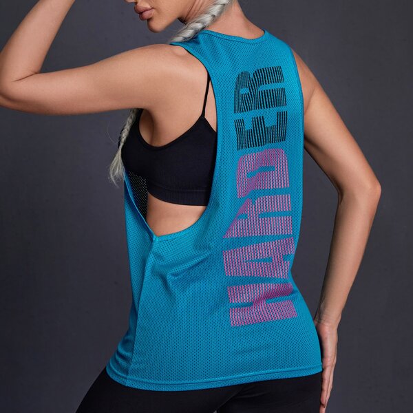 

Letter Graphic Drop Armhole Sports Tank Top, Blue