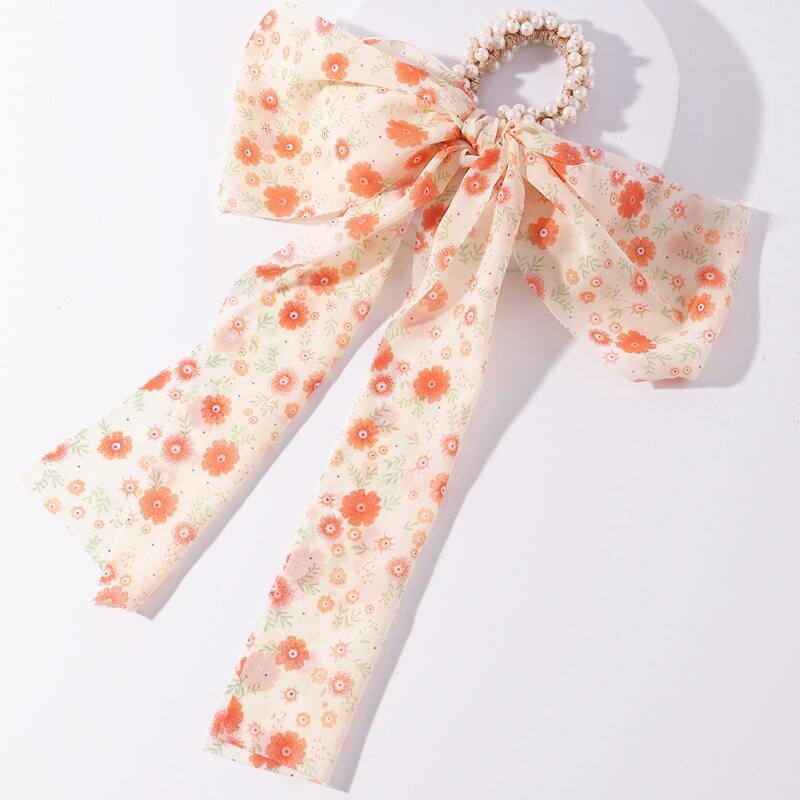

Ditsy Floral Pattern Bow Hair Tie, Orange