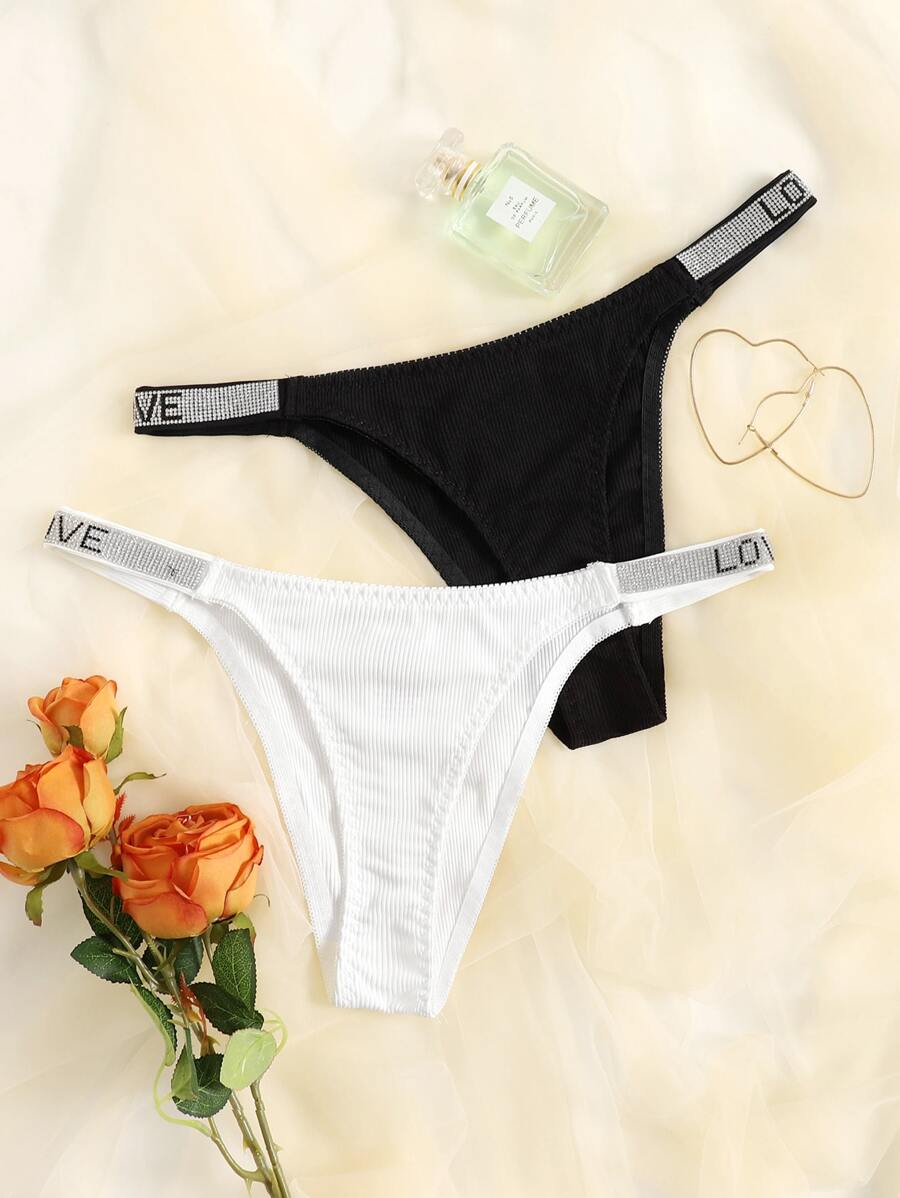 2 paquetes Conjunto de panty con cinta de lentejuelas acanaladas de talla grande - Blanco y Negro - Ver 1