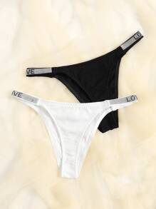 2 paquetes Conjunto de panty con cinta de lentejuelas acanaladas de talla grande - Blanco y Negro - Ver 3