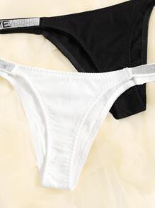 2 paquetes Conjunto de panty con cinta de lentejuelas acanaladas de talla grande - Blanco y Negro - Ver 4