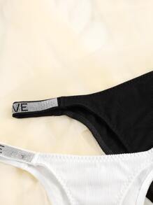 2 paquetes Conjunto de panty con cinta de lentejuelas acanaladas de talla grande - Blanco y Negro - Ver 5