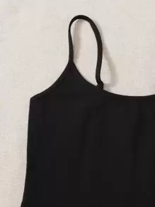 SHEIN EZwear Áo ba lỗ dây mảnh màu trơn dành cho nữ, mặc thường ngày - Đen và trắng - Xem 5