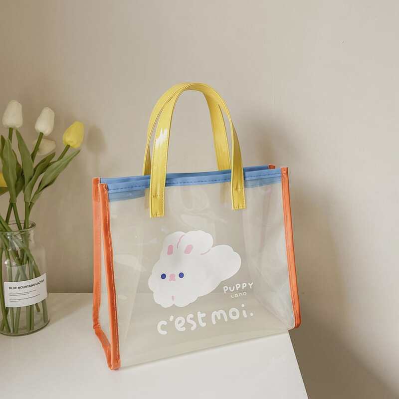 

Clear Cartoon Print Tote Bag, White