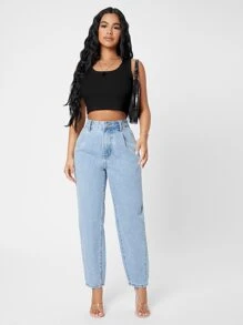 SHEIN PETITE 羅紋針織短背心 - 黑色 - 查看 4